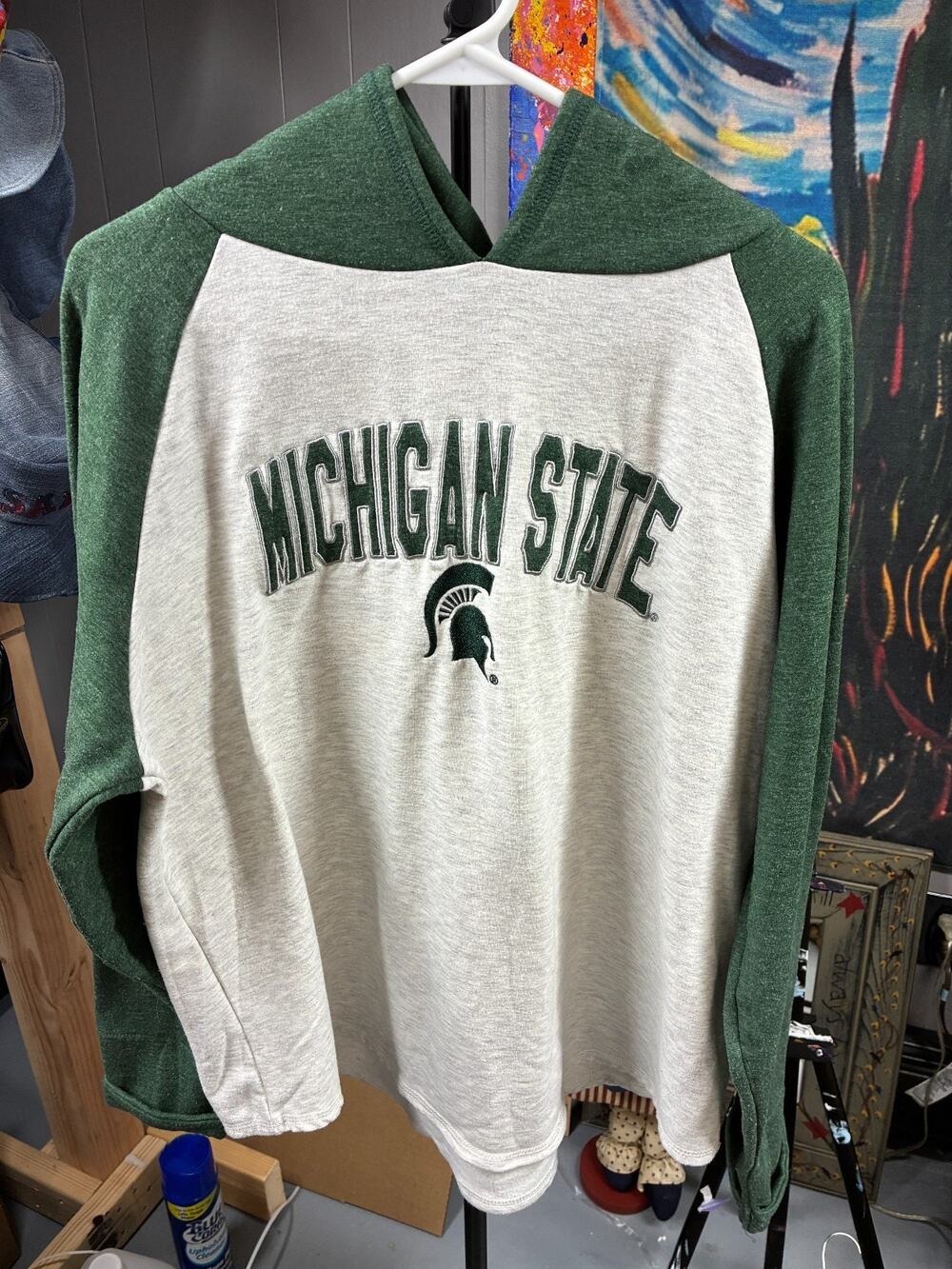 Michigan State Spartans Women’s Hooded Raglan Tee XL Sideline Apparel Cropped Gr